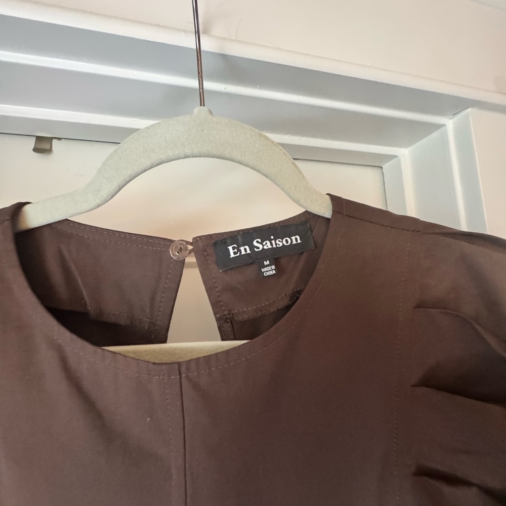Anthropology En Saison Chocolate Short Puff Sleeve, backless Jumpsuit - Picture 8 of 8